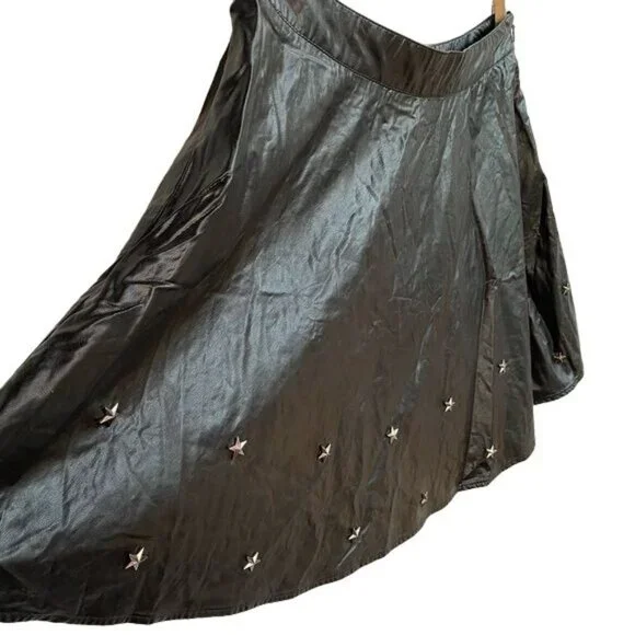 Sans Souci Star Studded Black Metal Vegan Leather Skirt Size L - Picture 3 of 12